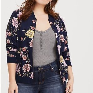 Navy Floral Bomber Jacket